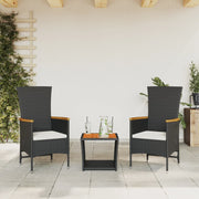 3-piece Garden Set with Cushions Poly Rattan Black