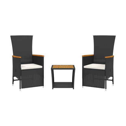 3-Delige Tuinset Met Kussens Poly Rattan Zwart