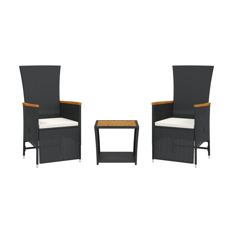3-Delige Tuinset Met Kussens Poly Rattan Zwart
