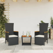 3-piece Garden Set with Cushions Poly Rattan Black