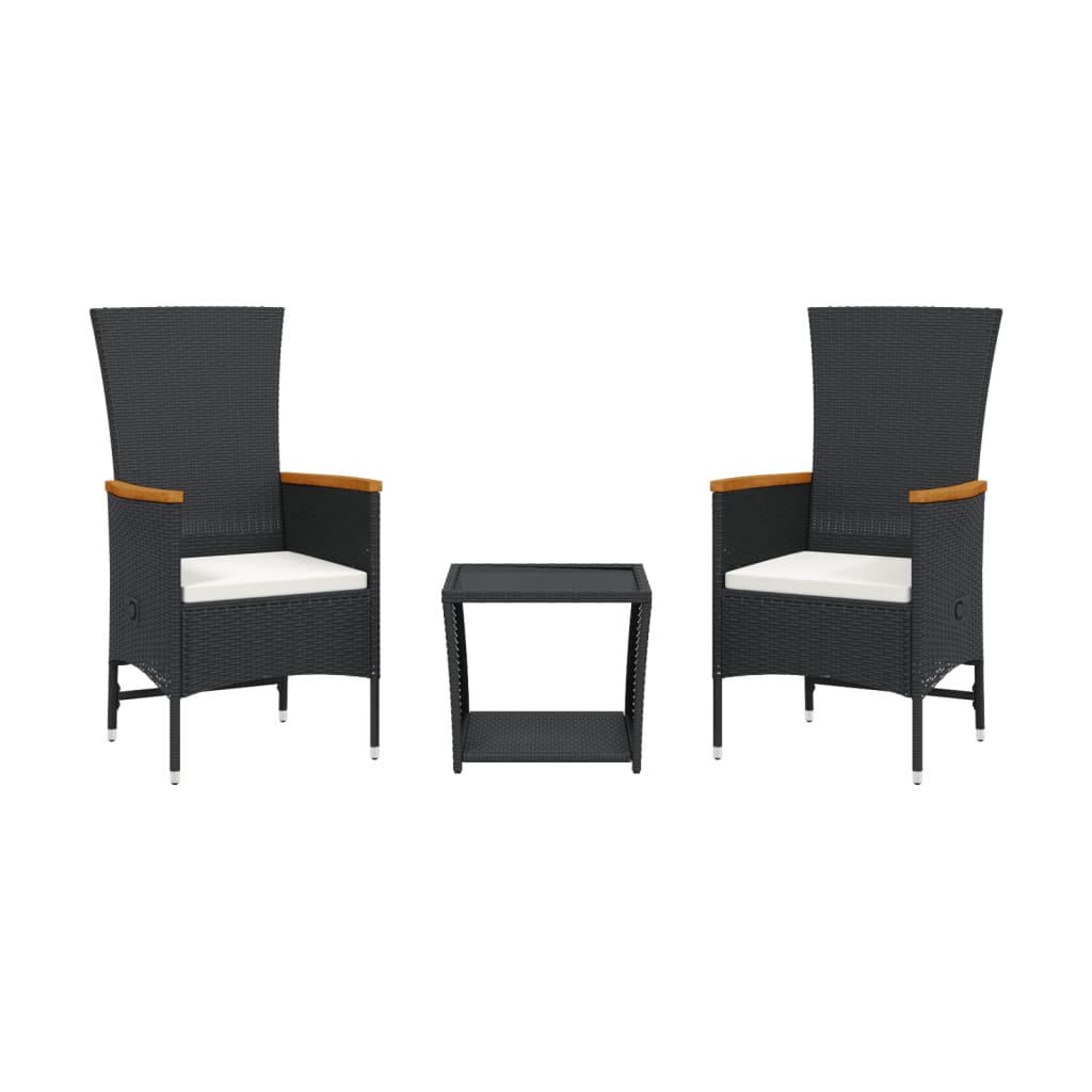 3-delige Tuinset met kussens poly rattan zwart