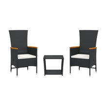 3-delige Tuinset met kussens poly rattan zwart