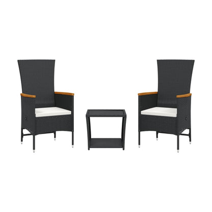 3-delige Tuinset met kussens poly rattan zwart
