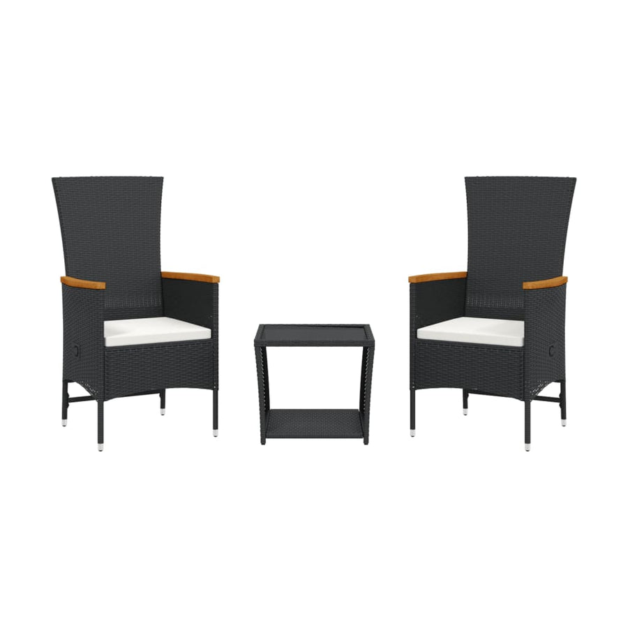 3-delige Tuinset met kussens poly rattan zwart