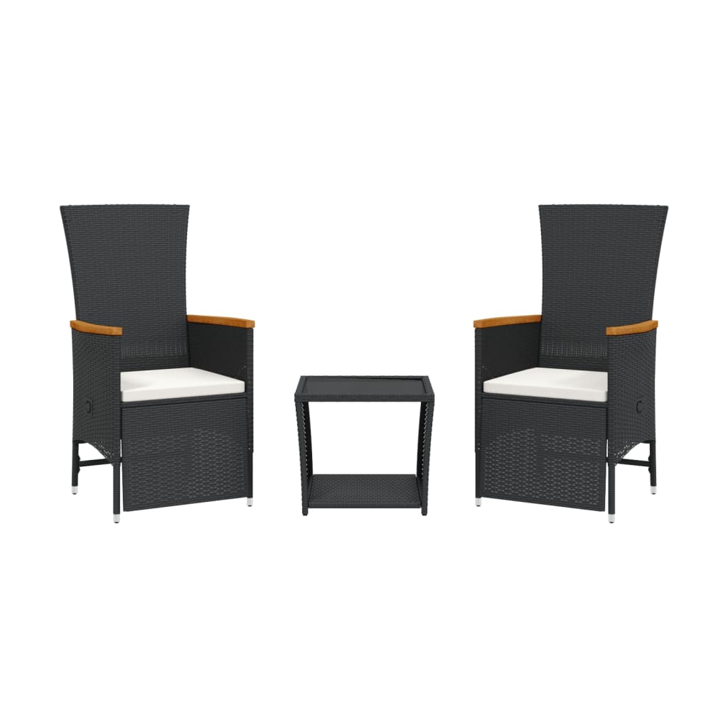 3-Delige Tuinset Met Kussens Poly Rattan Zwart