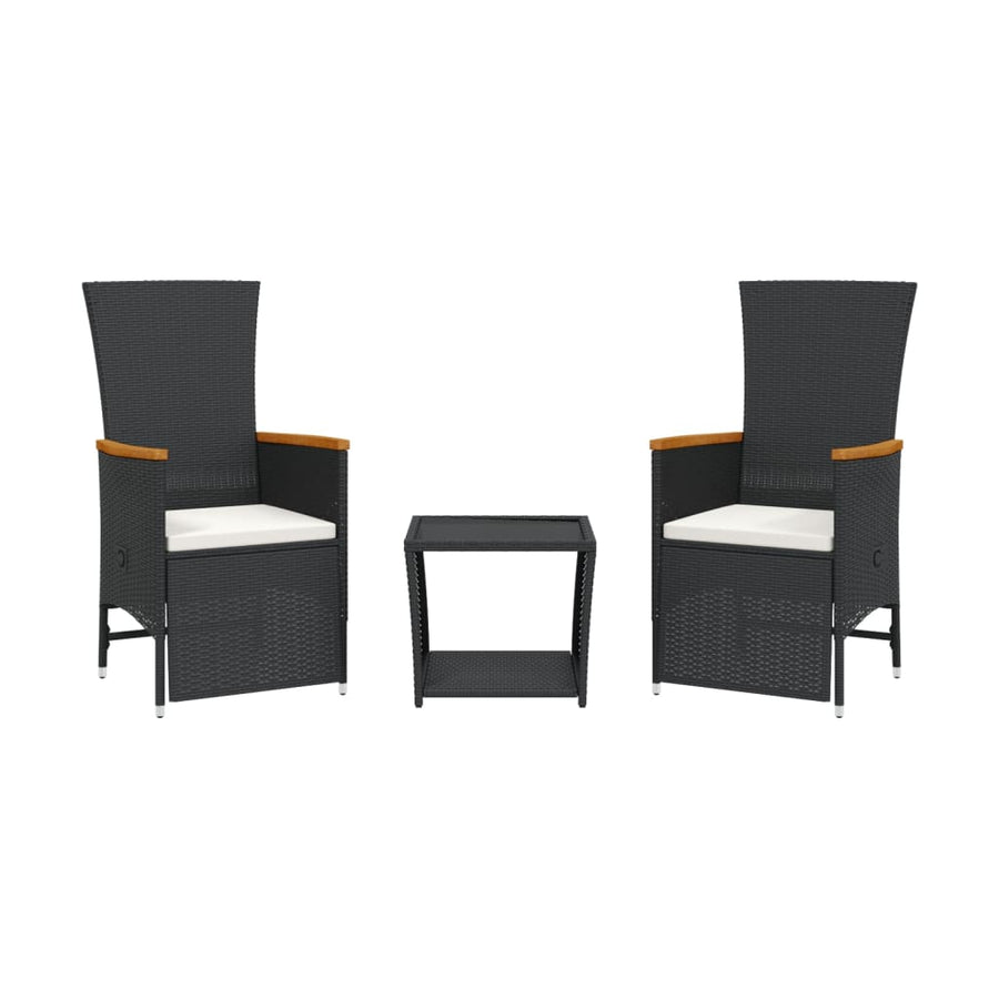 3-Delige Tuinset Met Kussens Poly Rattan Zwart