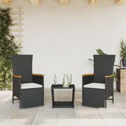 3-piece Garden Set with Cushions Poly Rattan Black