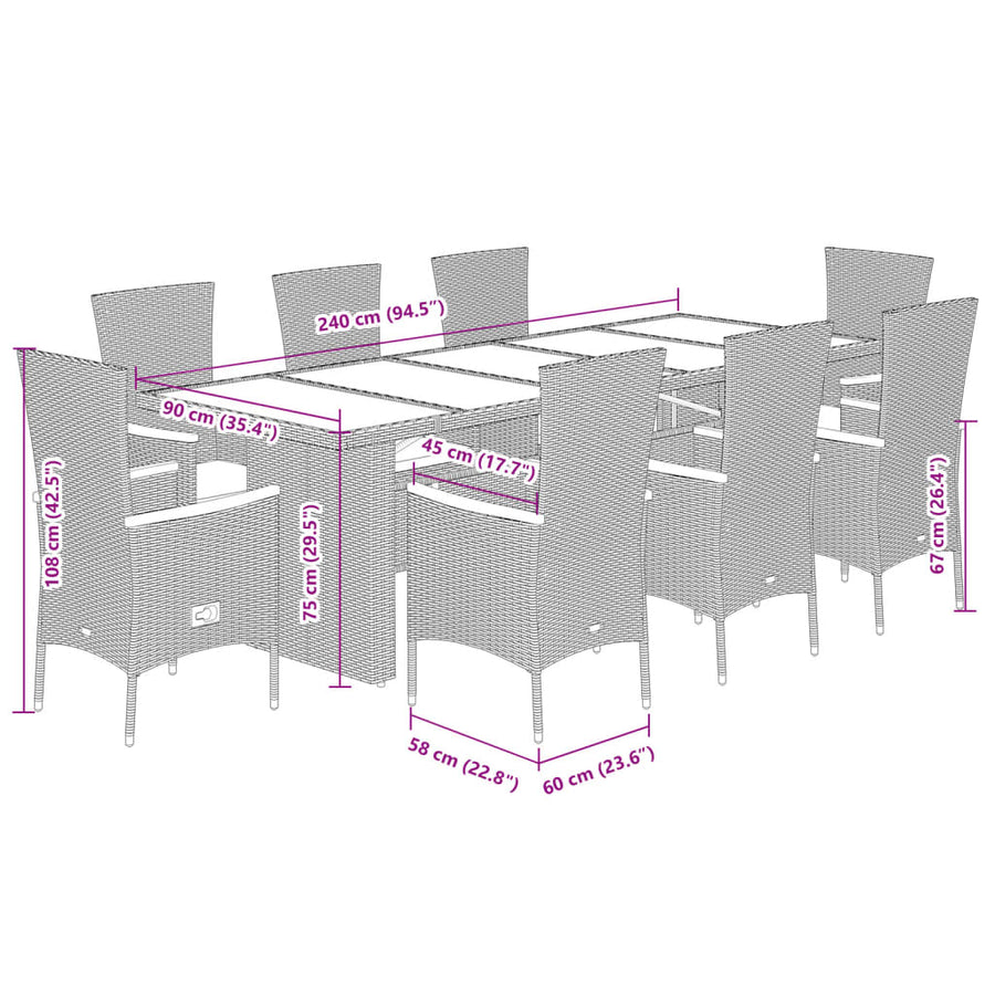 9-Delige Tuinset Met Kussens Poly Rattan Grijs 8
