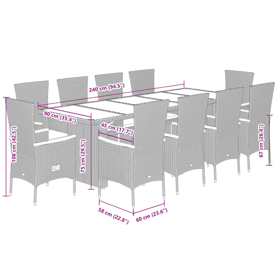 11-Delige Tuinset Met Kussens Poly Rattan Grijs 10