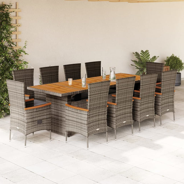 11-delige Tuinset met kussens poly rattan grijs