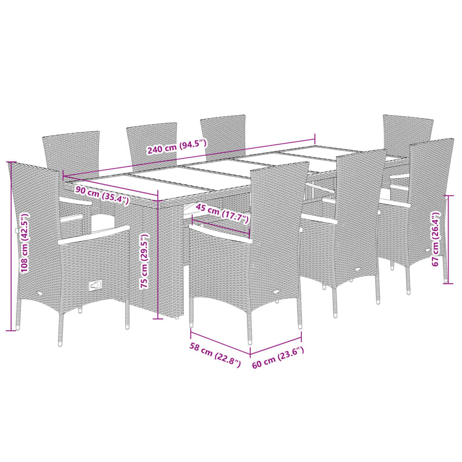 9-Delige Tuinset Met Kussens Poly Rattan Grijs 8