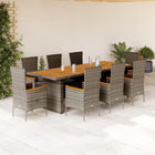 9-delige Tuinset met kussens poly rattan grijs