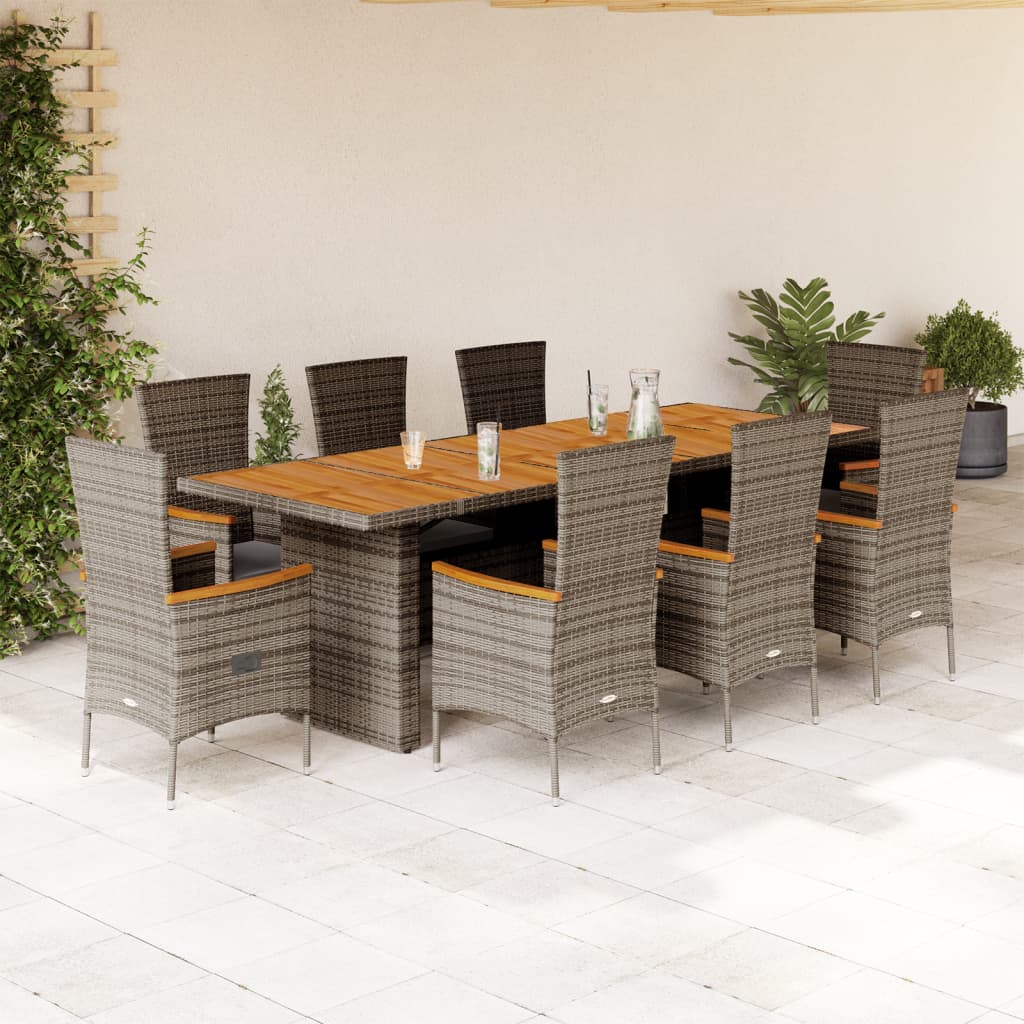 9-Delige Tuinset Met Kussens Poly Rattan Grijs 8
