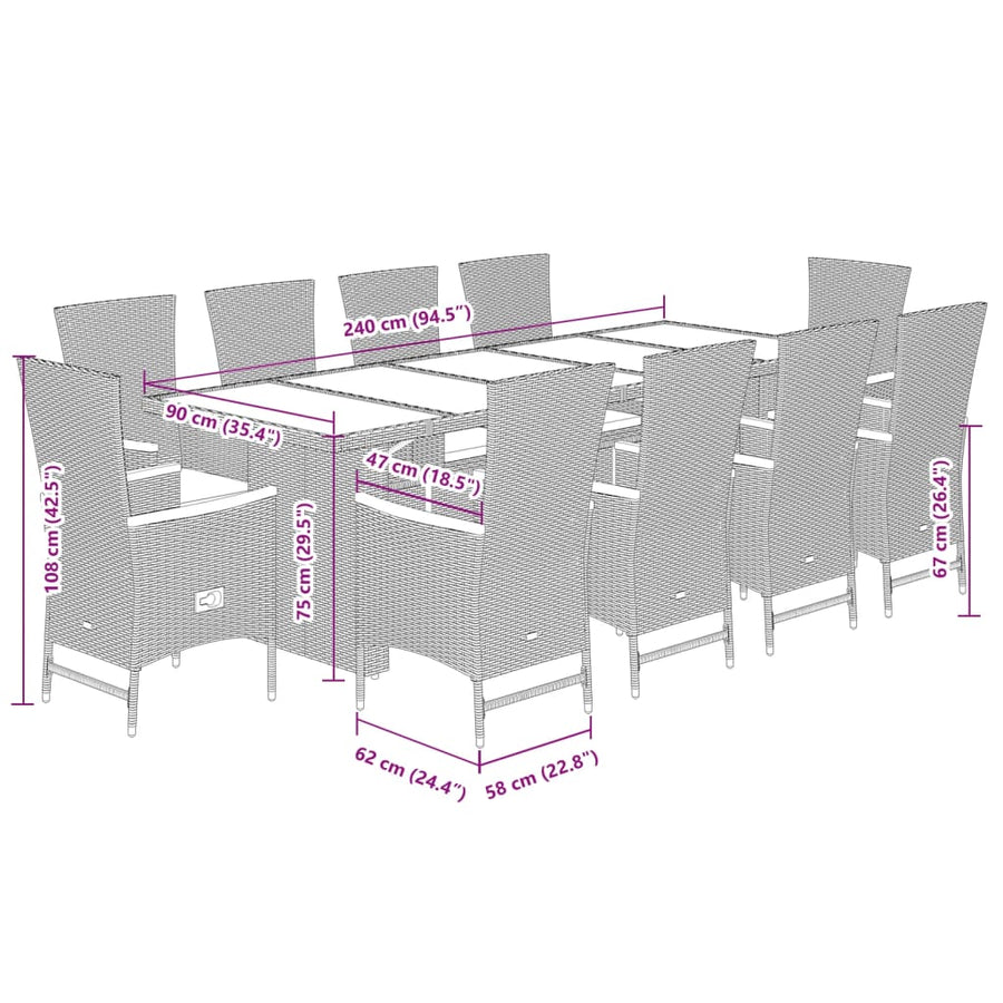 11-Delige Tuinset Met Kussens Poly Rattan Grijs 10