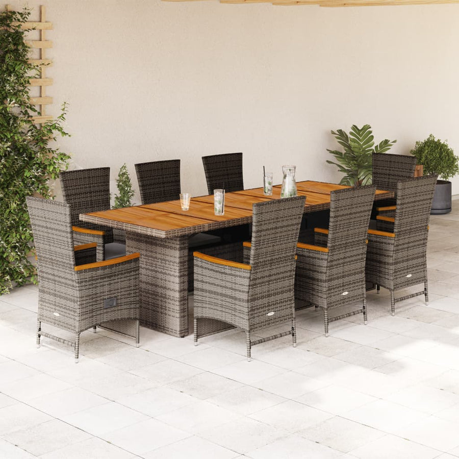 9-Delige Tuinset Met Kussens Poly Rattan Grijs 8