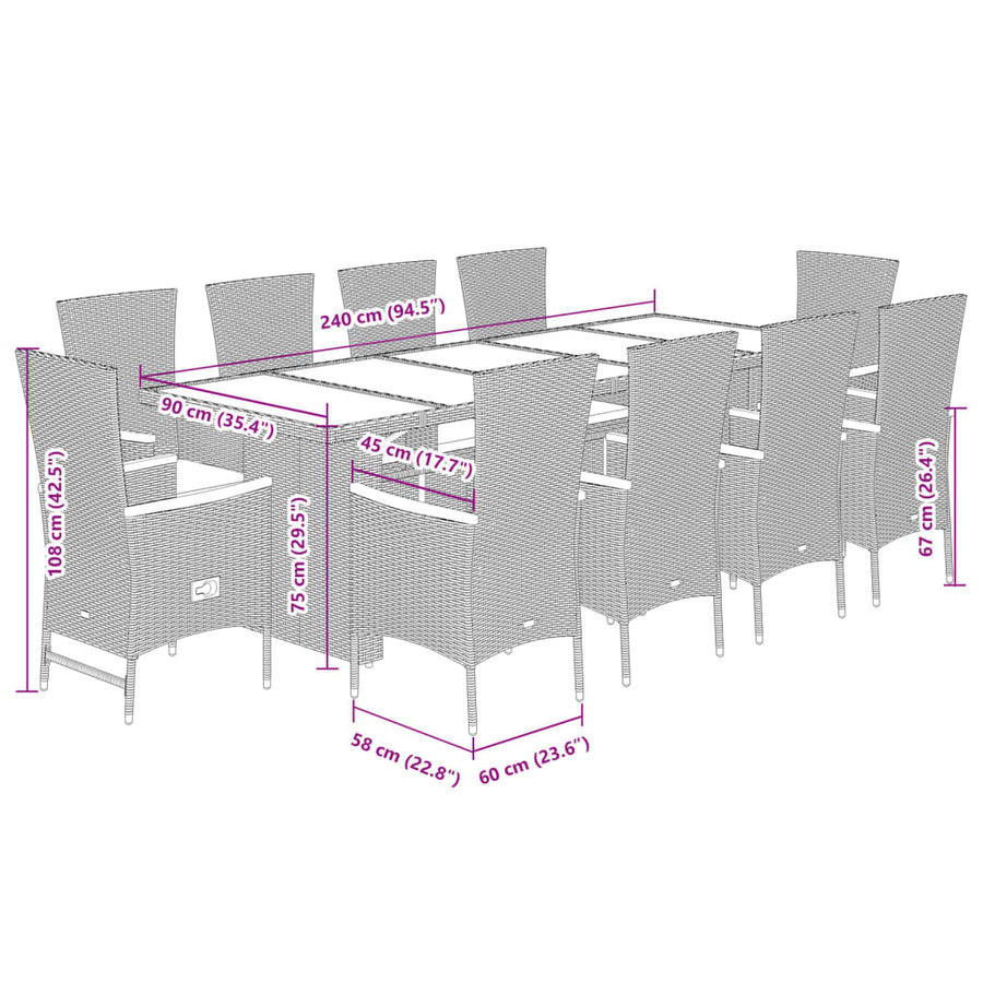 11-Delige Tuinset Met Kussens Poly Rattan Grijs 10