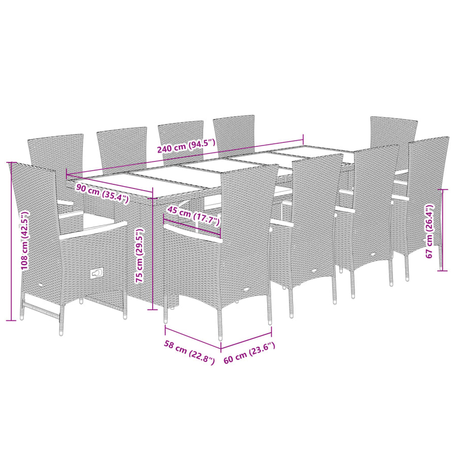 11-Delige Tuinset Met Kussens Poly Rattan Grijs 10