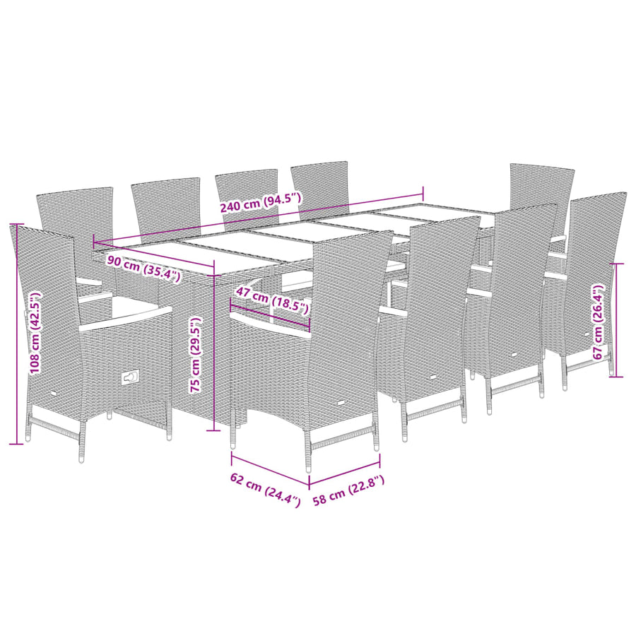 11-Delige Tuinset Met Kussens Poly Rattan Grijs 10