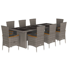 9-delige Tuinset met kussens poly rattan grijs