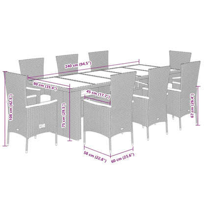 9-delige Tuinset met kussens poly rattan grijs