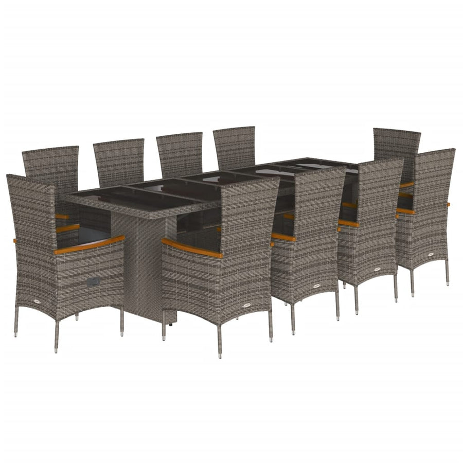 11-delige Tuinset met kussens poly rattan grijs