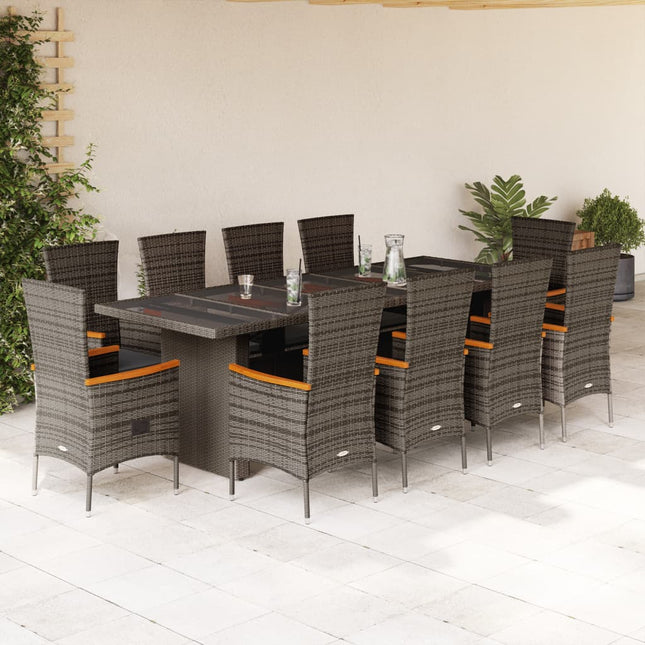 11-delige Tuinset met kussens poly rattan grijs