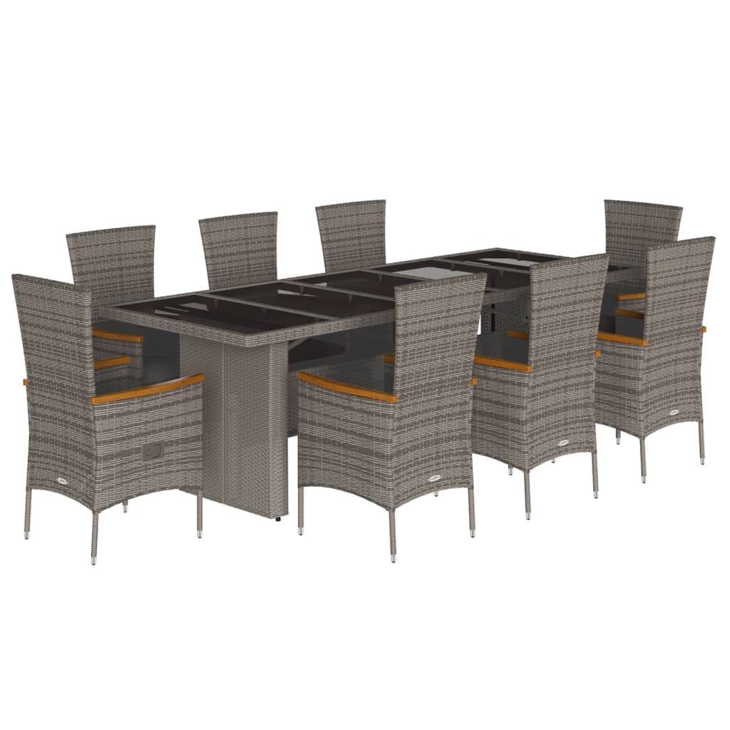 9-delige Tuinset met kussens poly rattan grijs