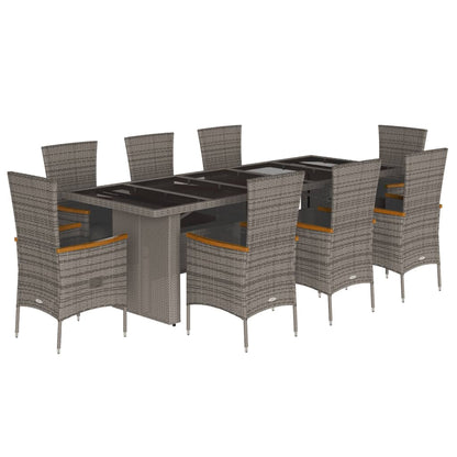 9-delige Tuinset met kussens poly rattan grijs
