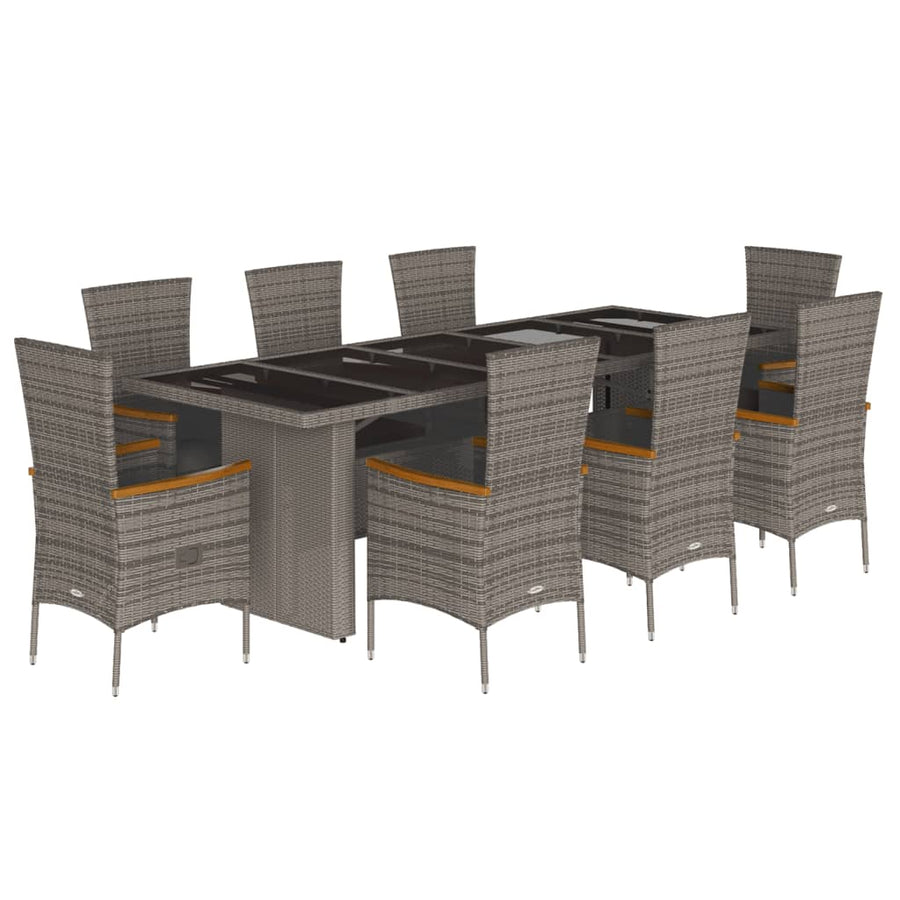 9-delige Tuinset met kussens poly rattan grijs