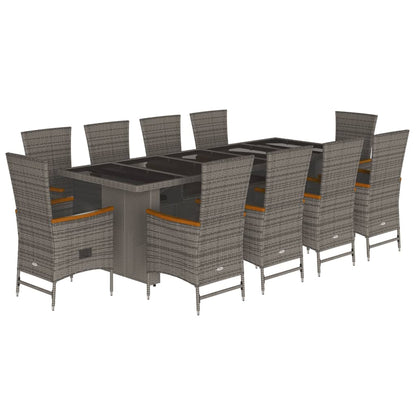 11-delige Tuinset met kussens poly rattan grijs