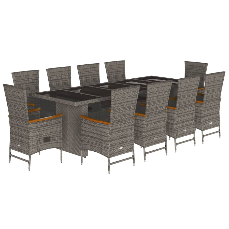 11-delige Tuinset met kussens poly rattan grijs
