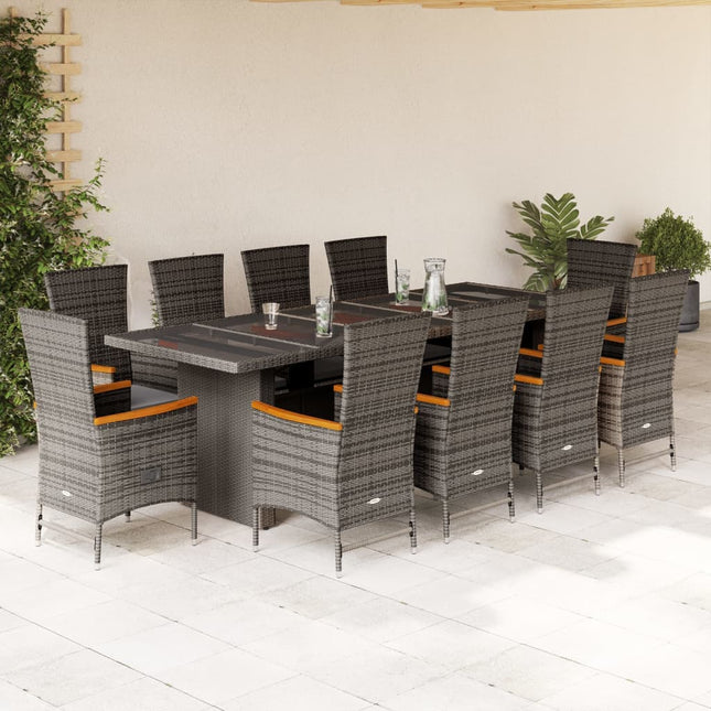 11-delige Tuinset met kussens poly rattan grijs