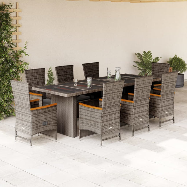 9-delige Tuinset met kussens poly rattan grijs