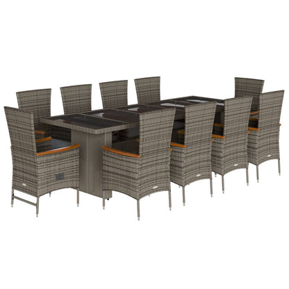 11-delige Tuinset met kussens poly rattan grijs