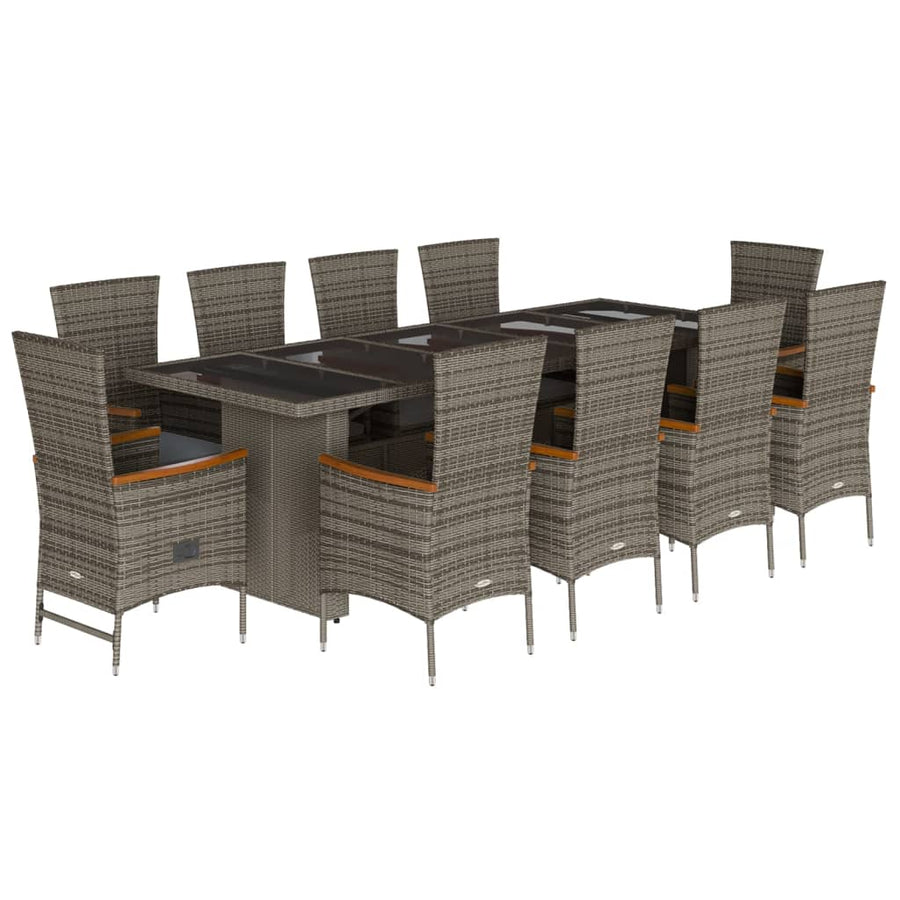 11-delige Tuinset met kussens poly rattan grijs