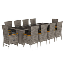 11-delige Tuinset met kussens poly rattan grijs