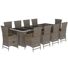 11-delige Tuinset met kussens poly rattan grijs