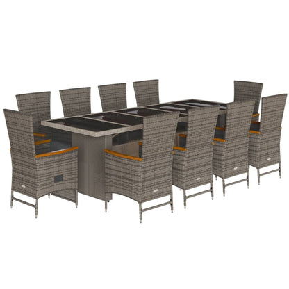 11-delige Tuinset met kussens poly rattan grijs