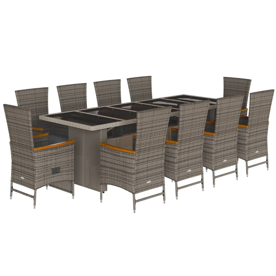 11-delige Tuinset met kussens poly rattan grijs