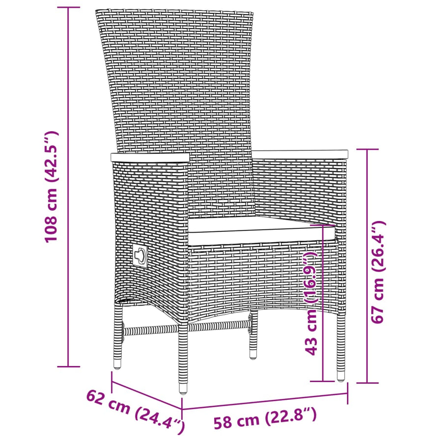 11-delige Tuinset met kussens poly rattan grijs