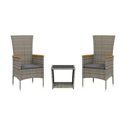 3-Delige Tuinset Met Kussens Poly Rattan Grijs