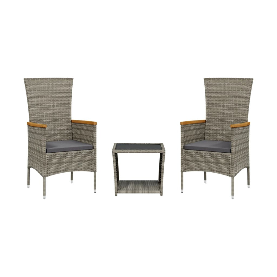 3-Delige Tuinset Met Kussens Poly Rattan Grijs