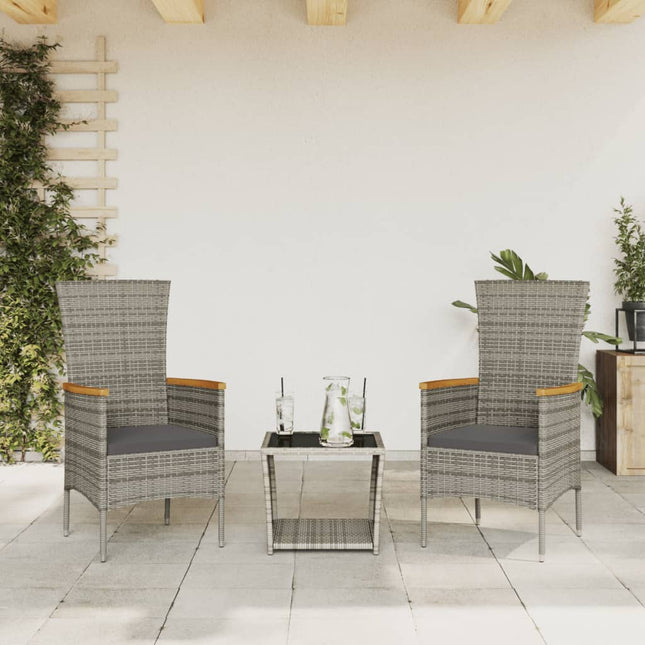 3-Delige Tuinset Met Kussens Poly Rattan Grijs