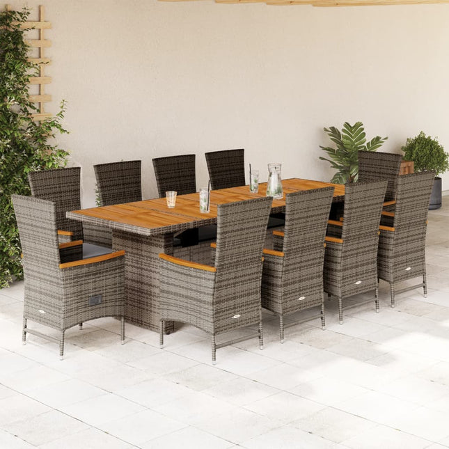 11-delige Tuinset met kussens poly rattan grijs