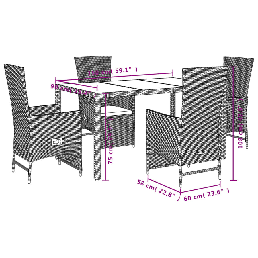 5-Delige Tuinset Met Kussens Poly Rattan Beige