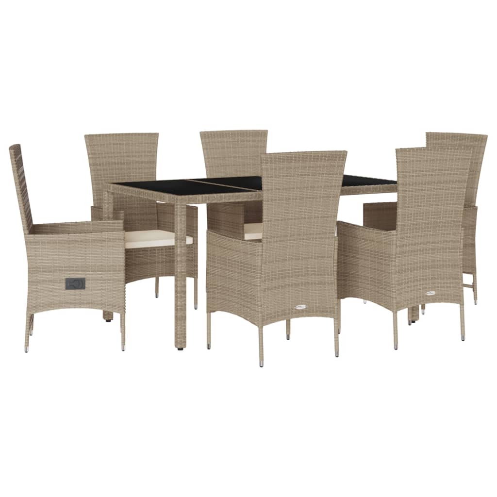 7-Delige Tuinset Met Kussens Poly Rattan Beige