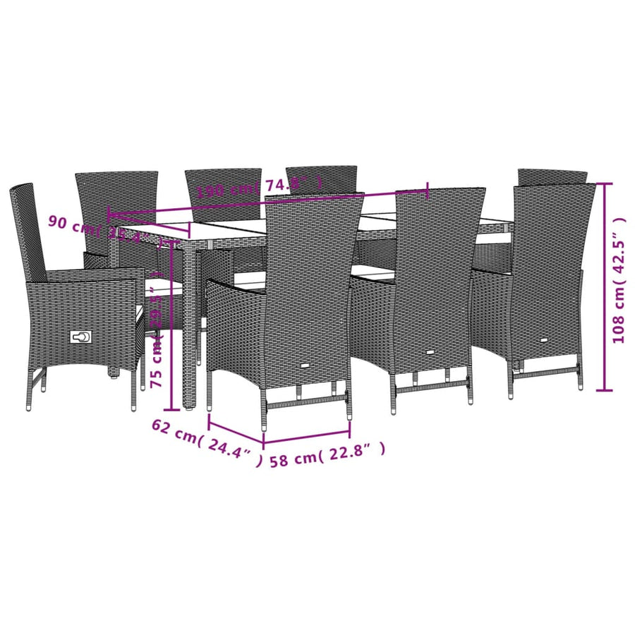 9-Delige Tuinset Met Kussens Poly Rattan Beige