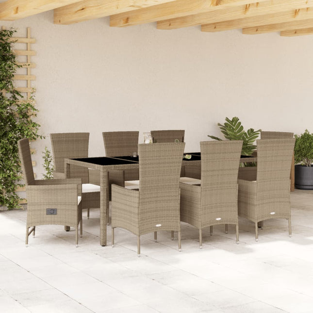 9-Delige Tuinset Met Kussens Poly Rattan Beige