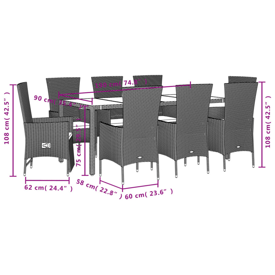 9-Delige Tuinset Met Kussens Poly Rattan Beige