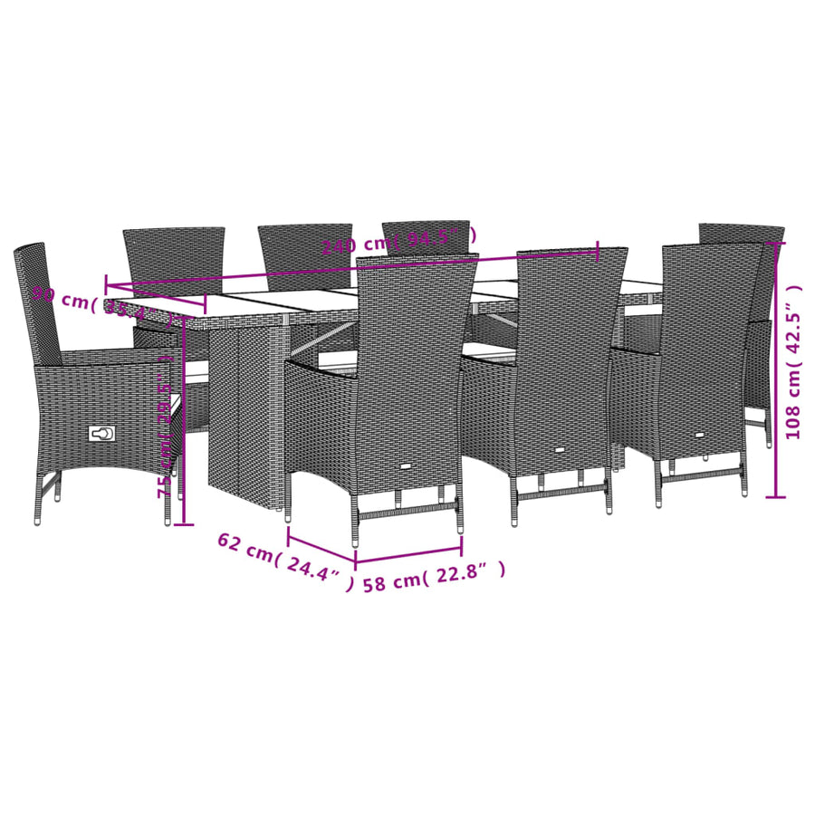9-Delige Tuinset Met Kussens Poly Rattan Beige